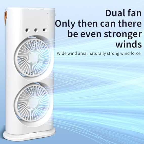 Mini Double Head Mist Fan with LED Light & Humidifier | Portable USB Air Cooler for Home Office Travel
