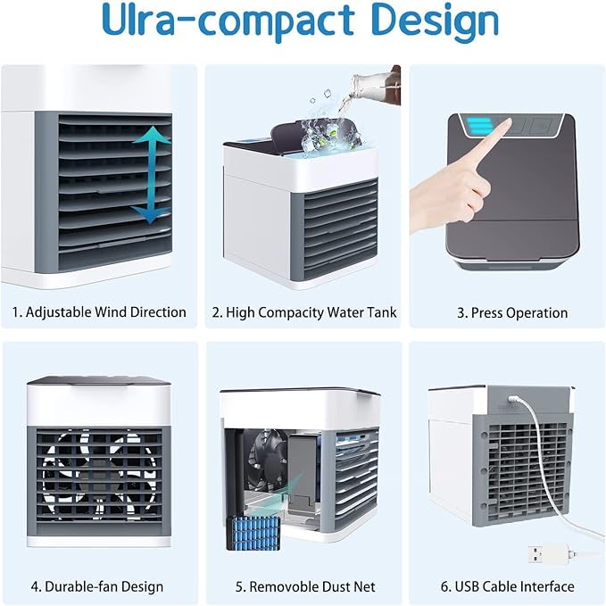 Arctic Air Ultra 3-in-1 Mini USB Portable Air Cooler | Personal Evaporative AC with LED Night Light for Home Office Travel