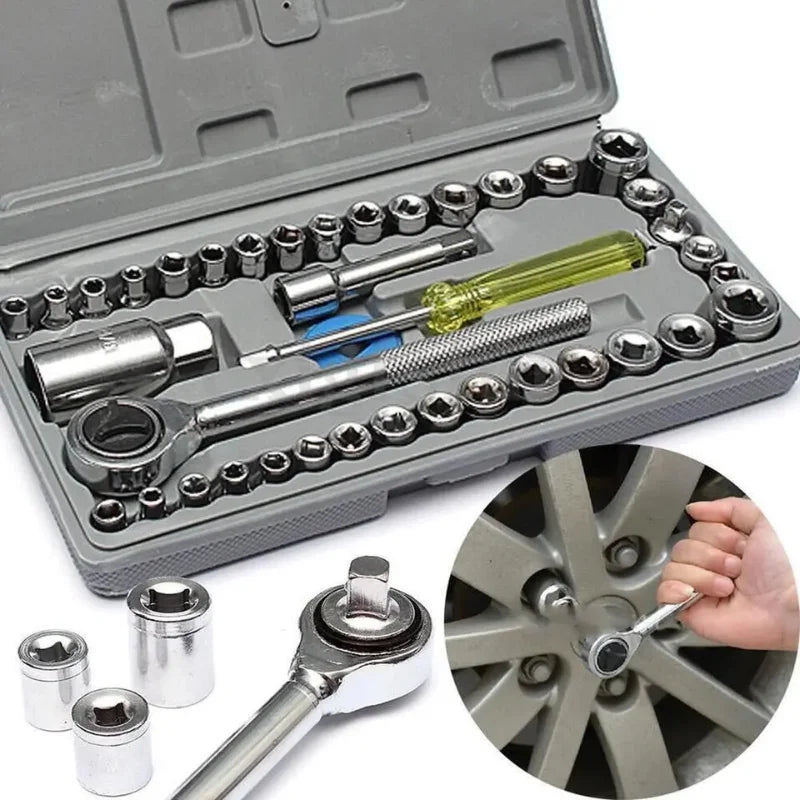 40pcs Aiwa Socket Wrench Tool Kit | Durable Stainless Steel Multi-Purpose Repair Set